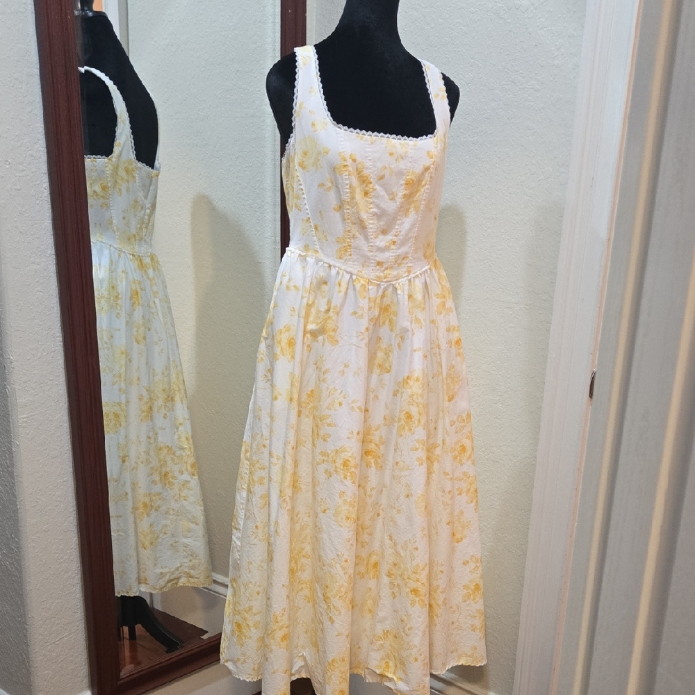 Wayf Yellow and White Floral Midi Dress